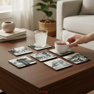 Set of 6 coasters printed with Old Scenery pattern ( different designs )